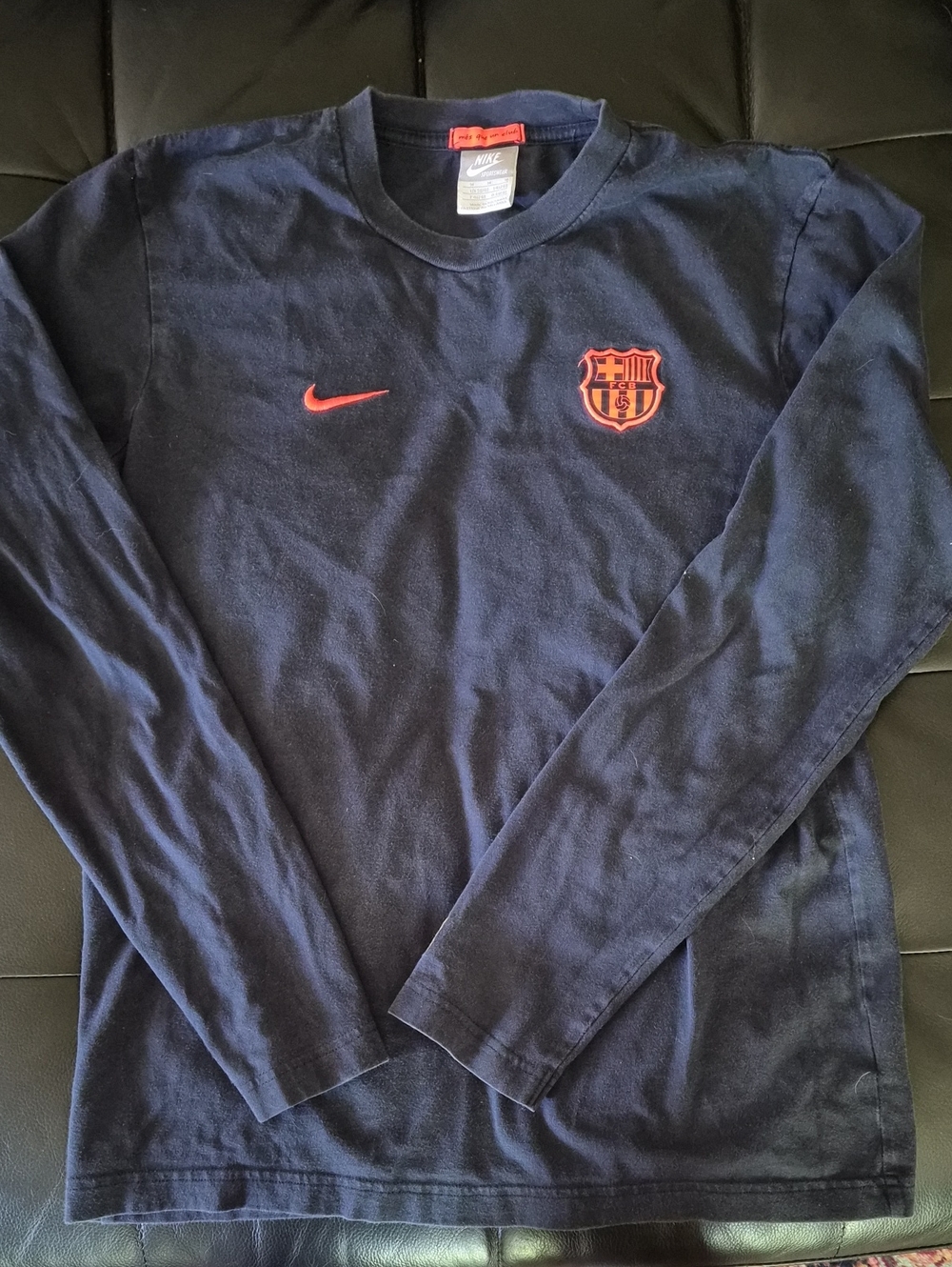 Nike Navy Long Sleeve Shirt with Red Swoosh and Crest